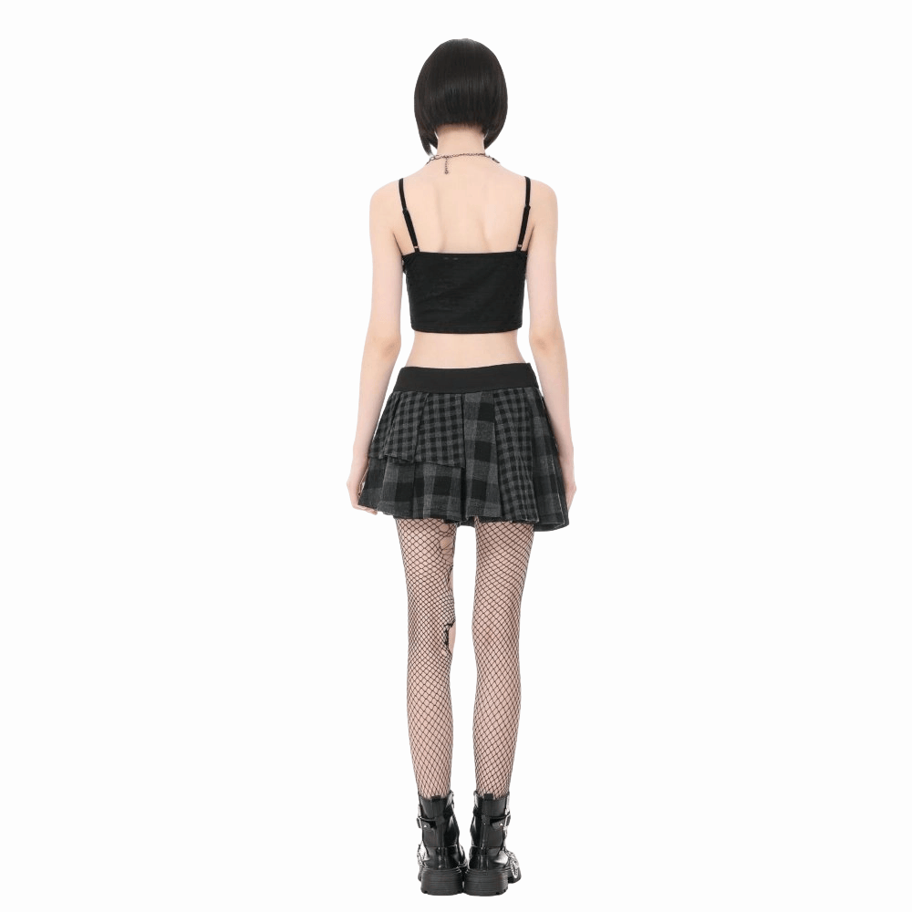 Riot Tartan Asymmetric Rivet Skirt detail view