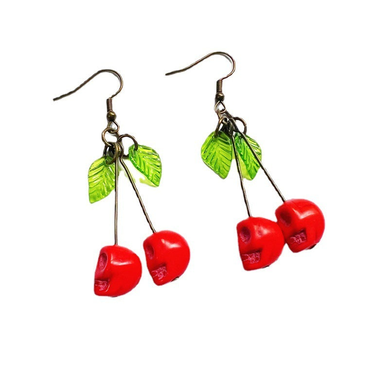 Blood Cherry Skull Earrings - Shadow Threadz Crypt