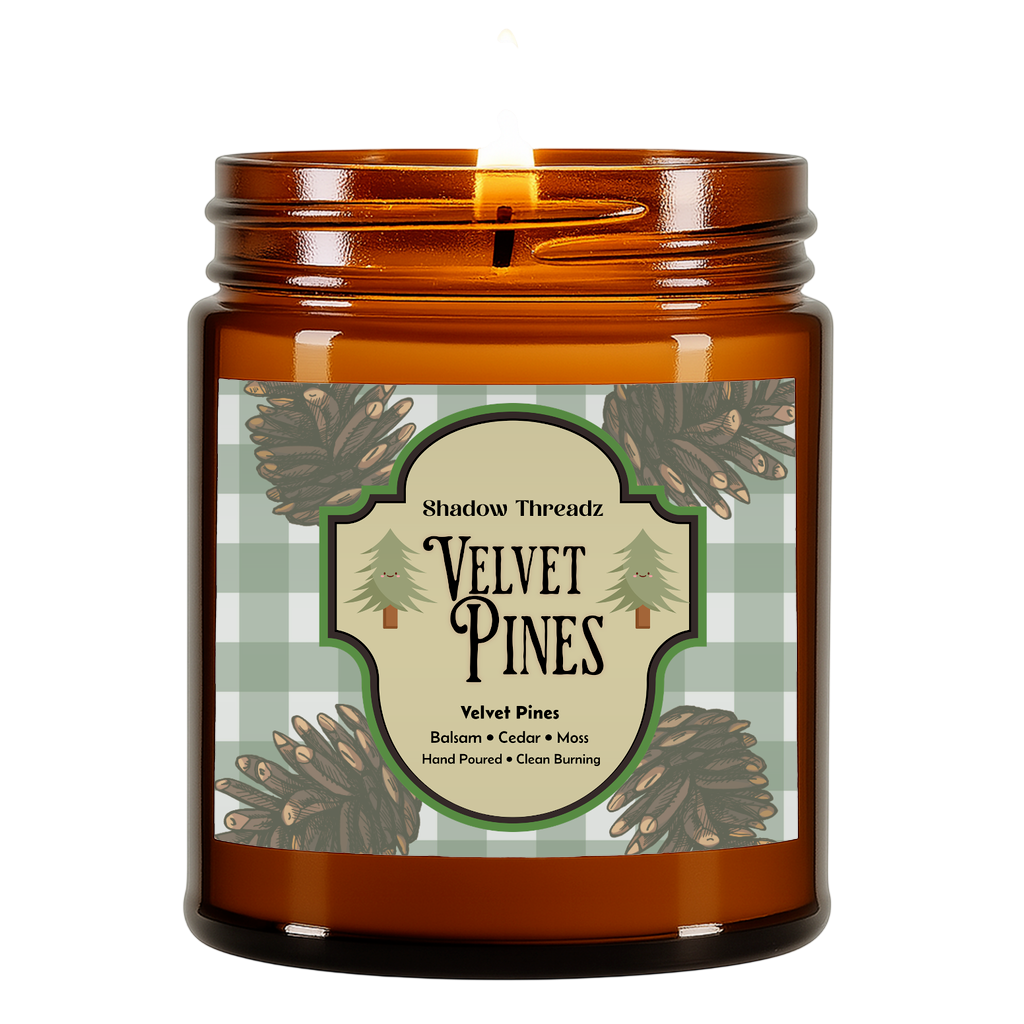 Velvet Pines - BALSAM CEDAR FOREST Amber Jar Candle - Shadow Threadz Crypt