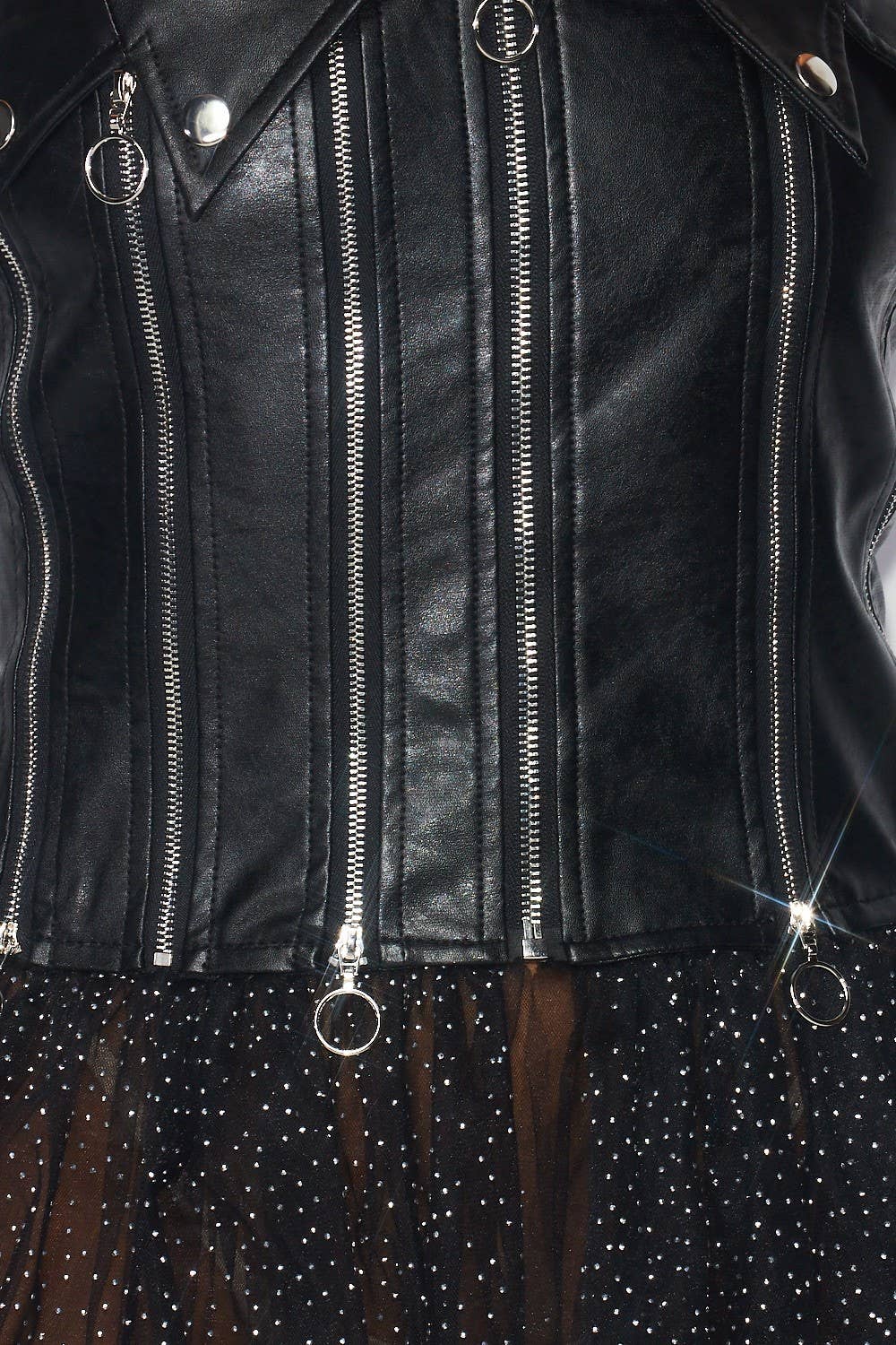 Kayla Contrast Mesh Faux Leather Strapless Tutu Dress