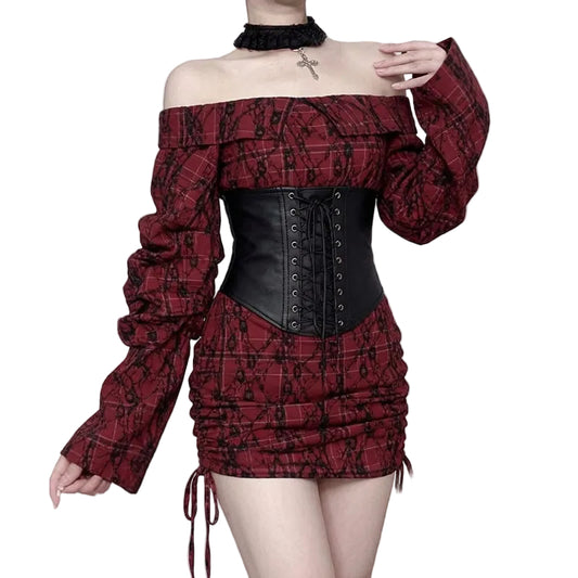 Dead Plaid Drawstring Dress