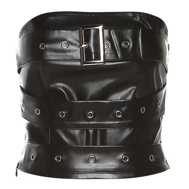 Black Riot Buckled Faux Leather Bustier detail view 5