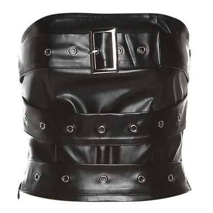 Black Riot Buckled Faux Leather Bustier detail view 5