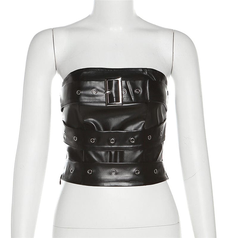Black Riot Buckled Faux Leather Bustier detail view 6