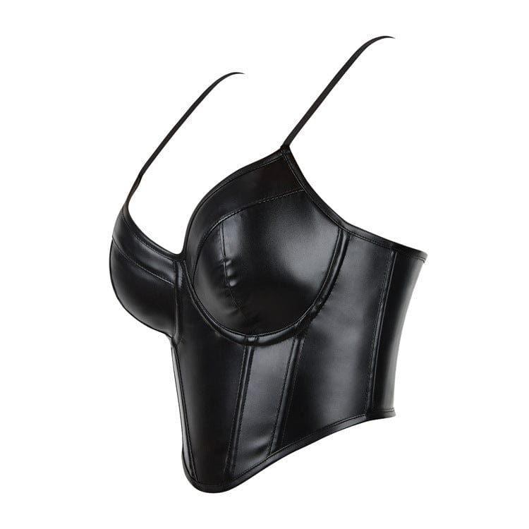 Blackout Plunge Faux Leather Bustier detail view 2