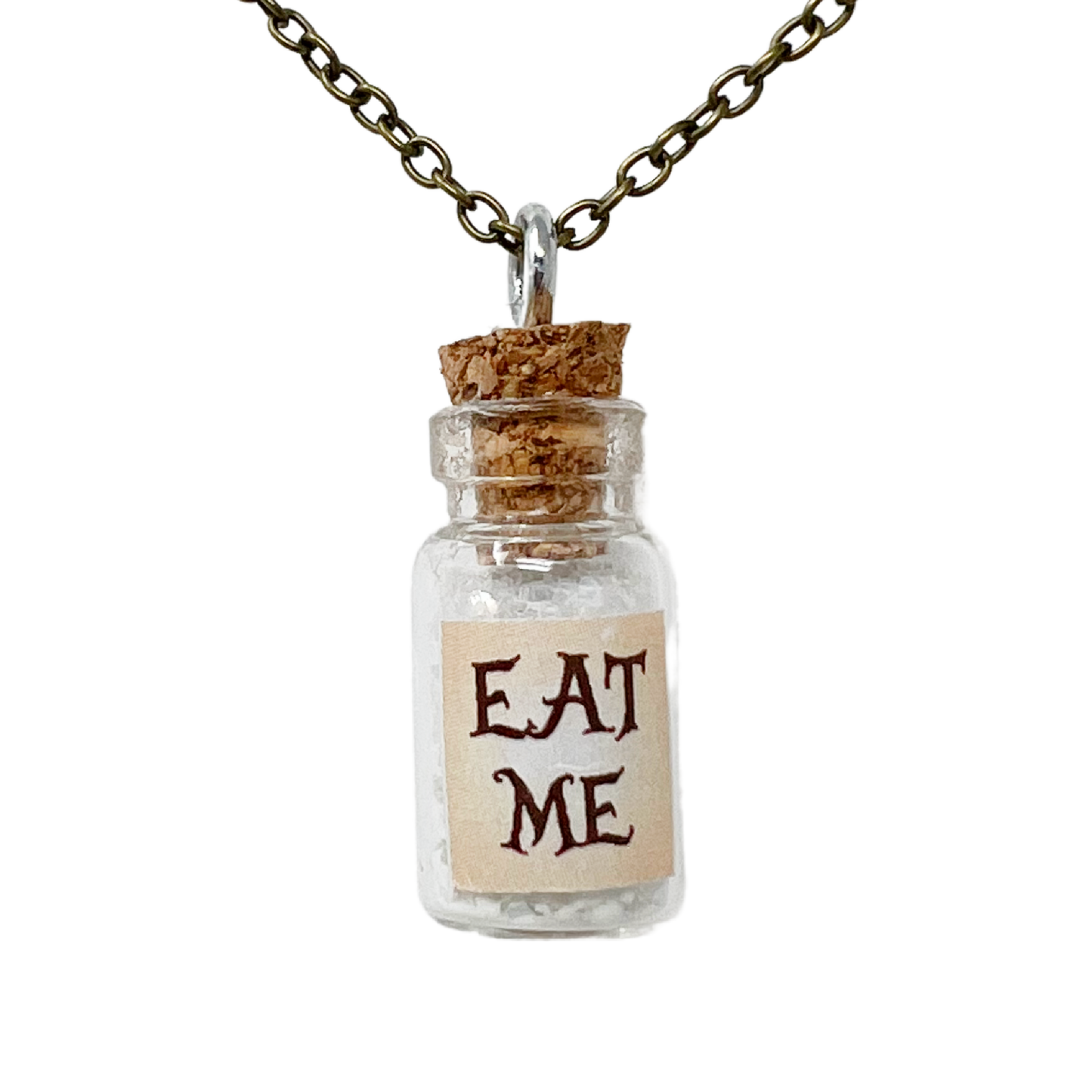 Eat Me Bottle Necklace Glass Vial Fantasy glow in the Dark Jewelry