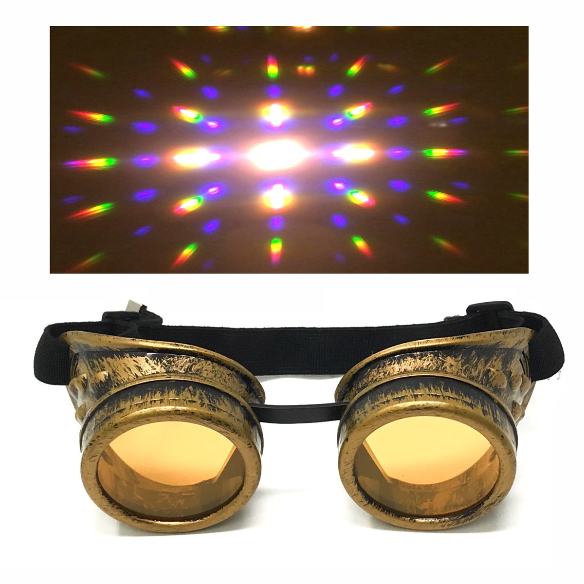 Wasteland Cyberpunk Goggles - Diffraction Lenses - neon pink, lime green, and neon orange lenses