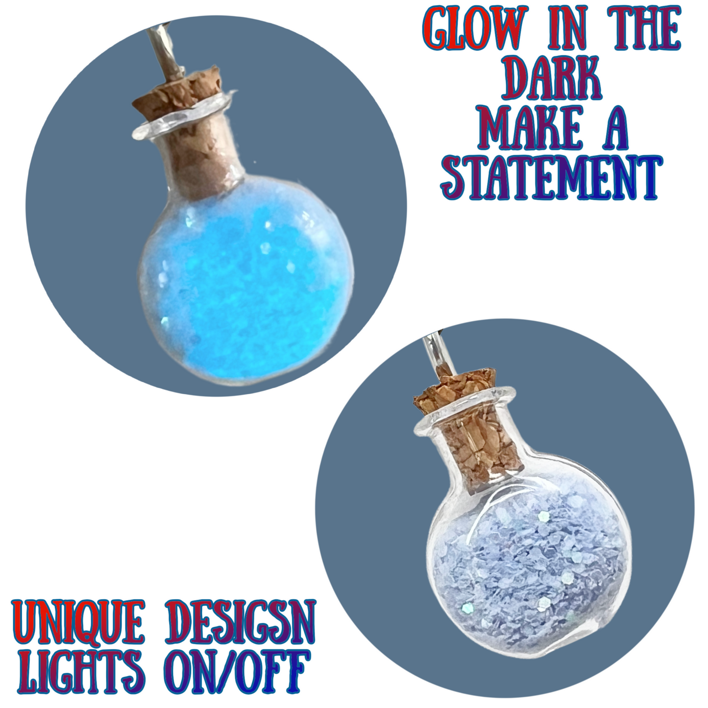 Glow in the Dark Pixie Dust Necklace – Magical Fairy Bottle Pendant Kawaii Gothic Jewelry