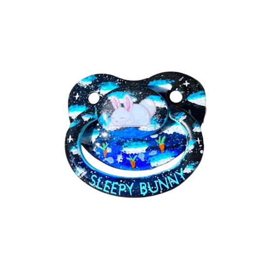 Hand Painted Adult Pacifier - Sleepy Bunny - Shadow Threadz Crypt