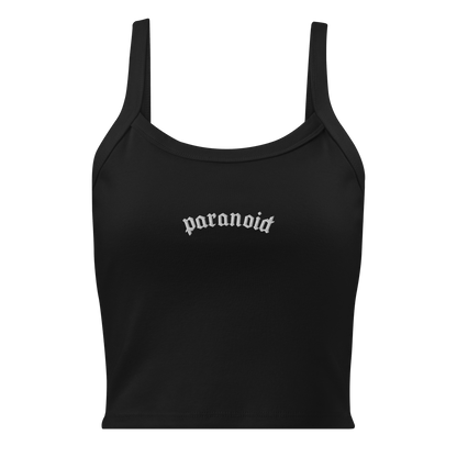 Paranoid Embroidered Ribbed Cropped Tank Top