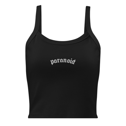 Paranoid Embroidered Ribbed Cropped Tank Top