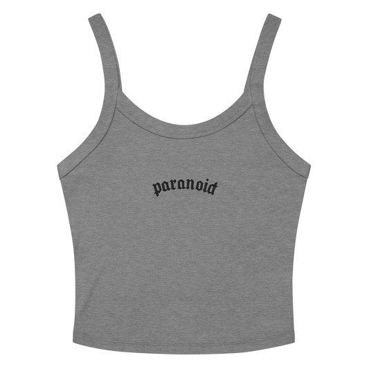 Paranoid Embroidered Ribbed Cropped Tank Top