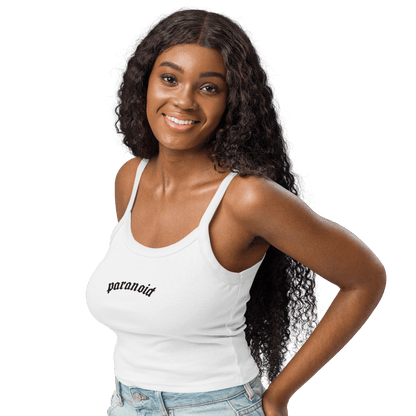 Paranoid Embroidered Ribbed Cropped Tank Top