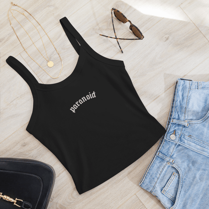 Paranoid Embroidered Ribbed Cropped Tank Top