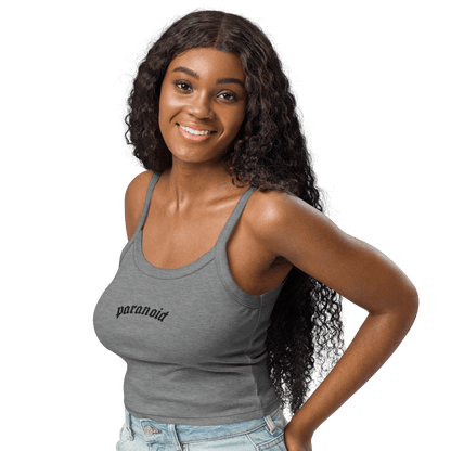 Paranoid Embroidered Ribbed Cropped Tank Top