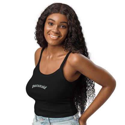 Paranoid Embroidered Ribbed Cropped Tank Top