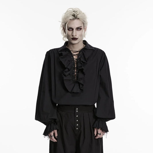 Midnight Court Ruffled Lace-Up Shirt