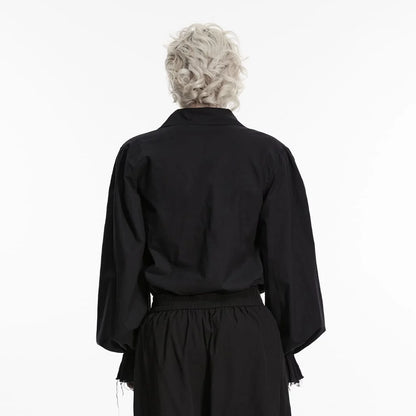 Midnight Court Ruffled Lace-Up Shirt