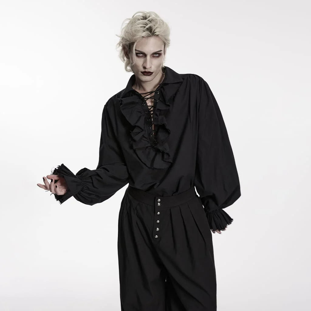Midnight Court Ruffled Lace-Up Shirt