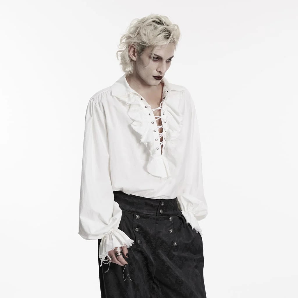 Midnight Court Ruffled Lace-Up Shirt