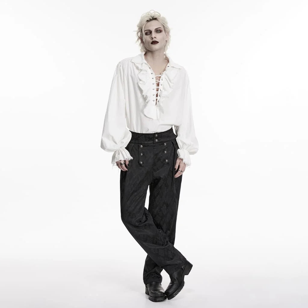 Midnight Court Ruffled Lace-Up Shirt