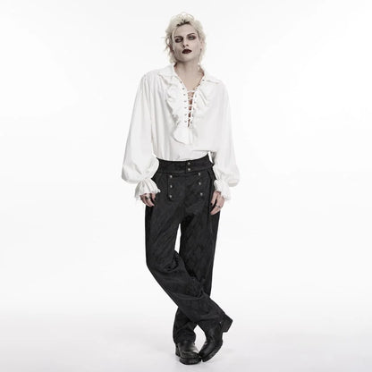 Midnight Court Ruffled Lace-Up Shirt