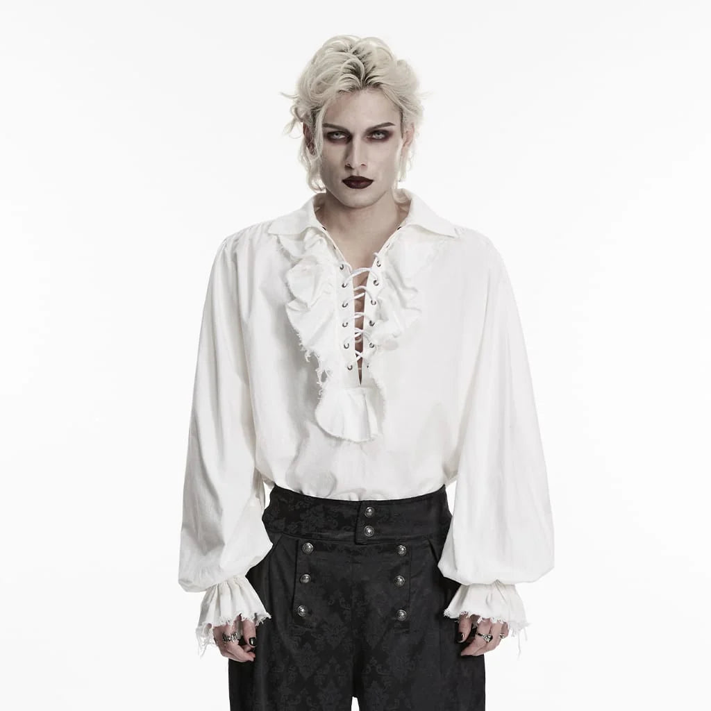 Midnight Court Ruffled Lace-Up Shirt
