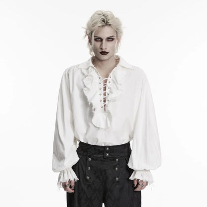 Midnight Court Ruffled Lace-Up Shirt