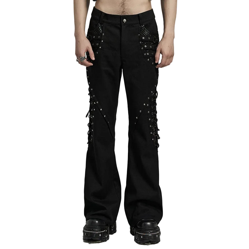 Black Signal Mesh Flare Pants front view