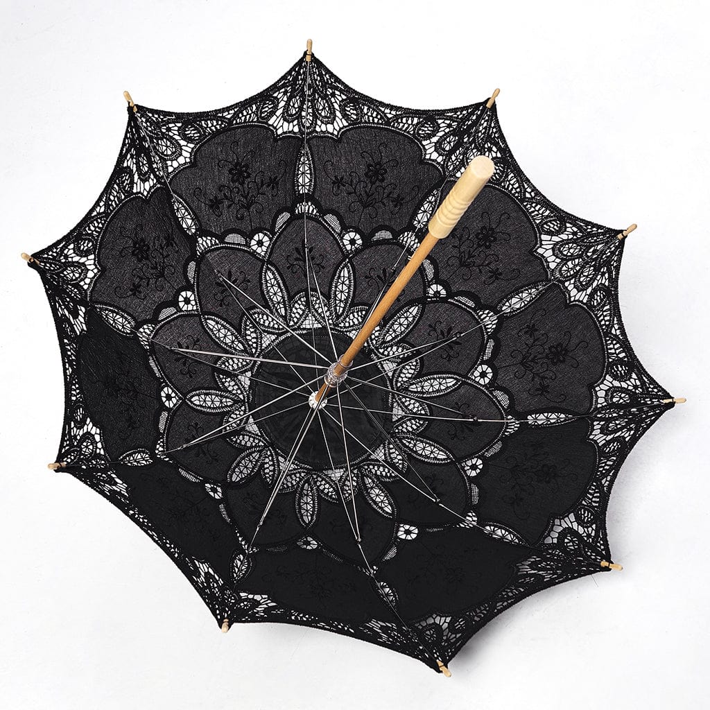 Black Garden Floral-Lace Parasol detail view
