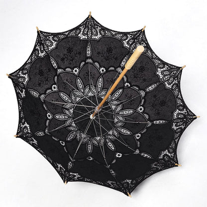 Black Garden Floral-Lace Parasol detail view