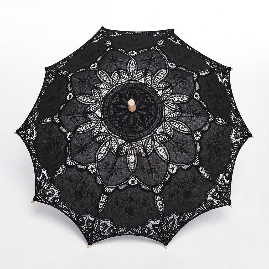 Black Garden Floral-Lace Parasol detail view