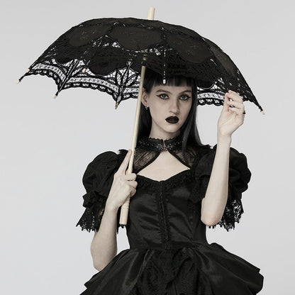 Black Garden Floral-Lace Parasol front view