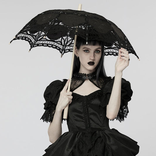 Black Garden Floral-Lace Parasol front view