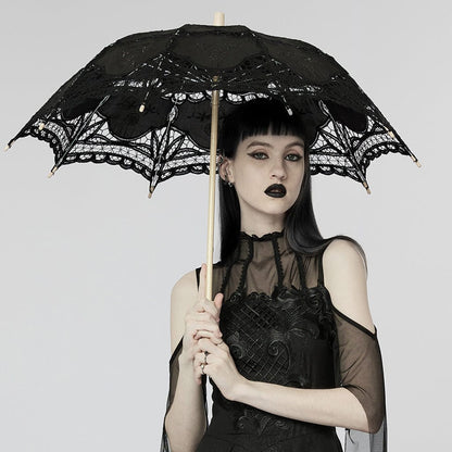 Black Garden Floral-Lace Parasol detail view