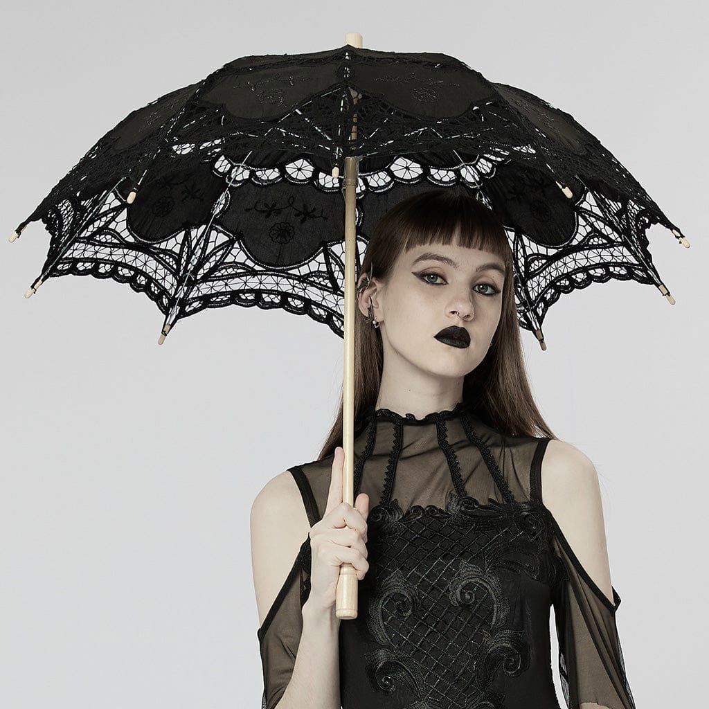 Black Garden Floral-Lace Parasol detail view