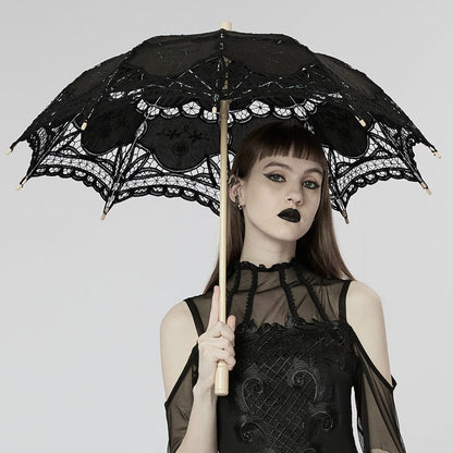 Black Garden Floral-Lace Parasol detail view