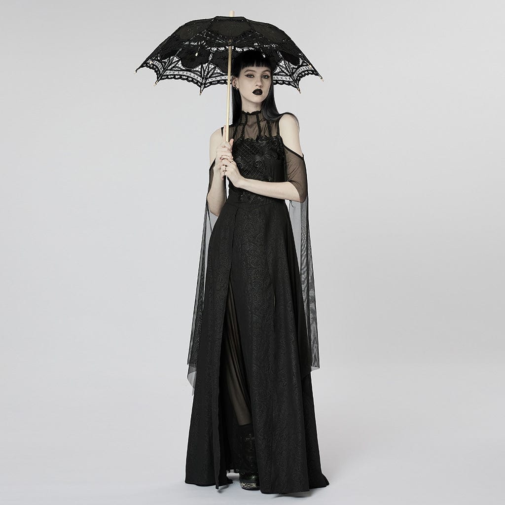 Black Garden Floral-Lace Parasol detail view