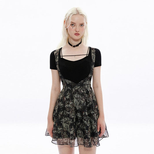 Grunge Cat Chiffon Suspender Dress - XS