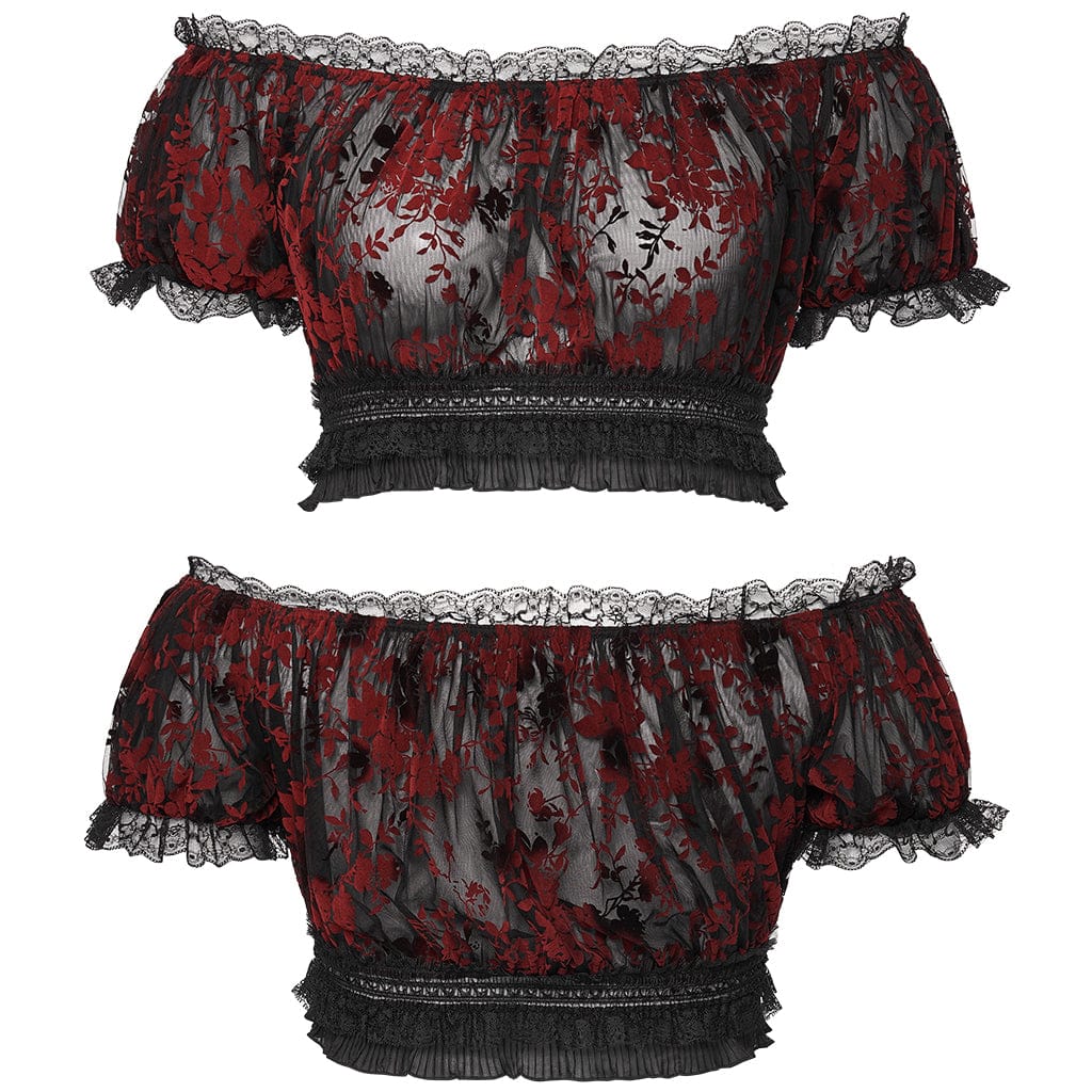 Blood Moon Off-Shoulder Ruffled Mesh Top 5