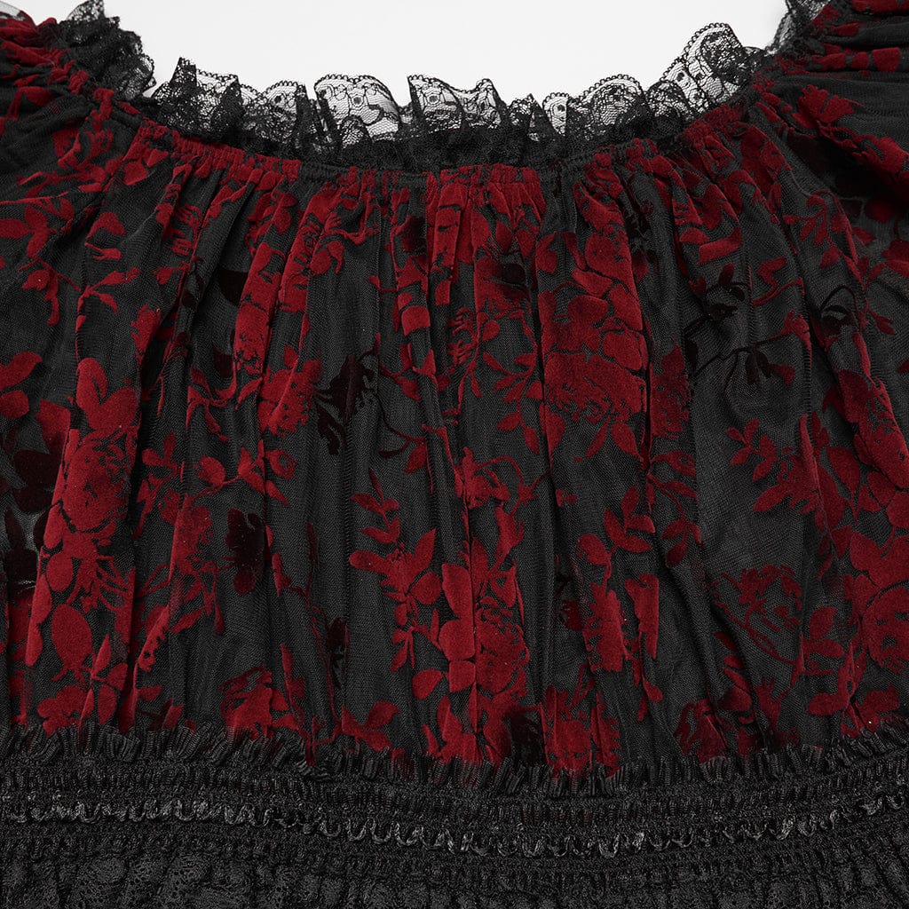 Blood Moon Off-Shoulder Ruffled Mesh Top 8