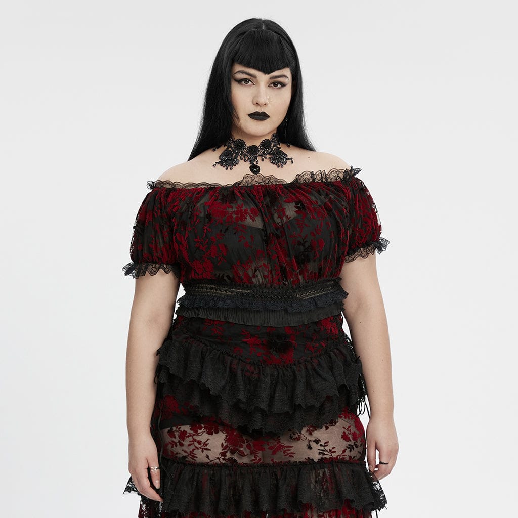 Blood Moon Off-Shoulder Ruffled Mesh Top 2