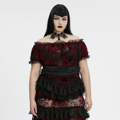 Blood Moon Off-Shoulder Ruffled Mesh Top 2