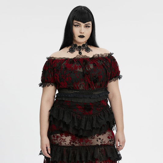 Blood Moon Off-Shoulder Ruffled Mesh Top 2