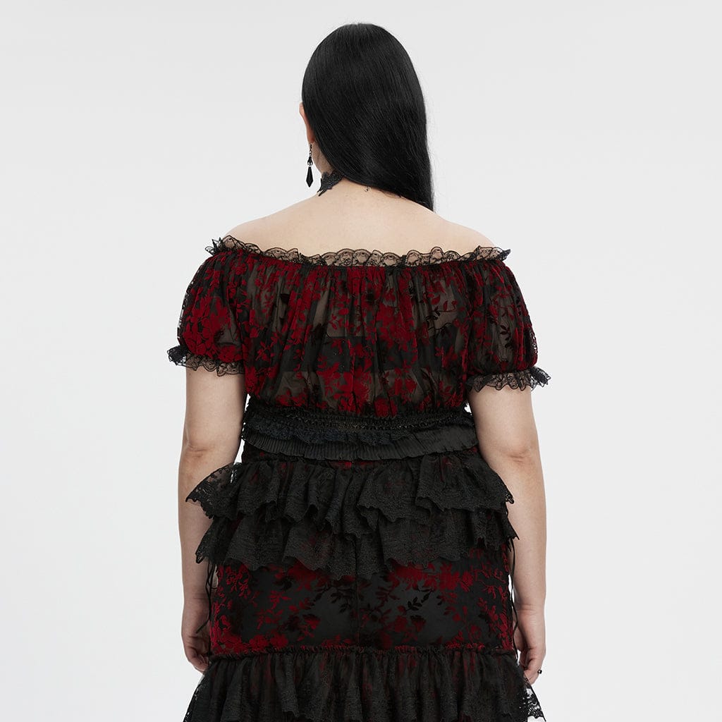 Blood Moon Off-Shoulder Ruffled Mesh Top 3