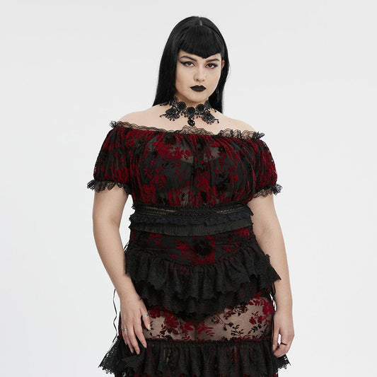 Blood Moon Off-Shoulder Ruffled Mesh Top 1