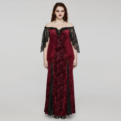 Crimson Velvet Vow Off-Shoulder Gown