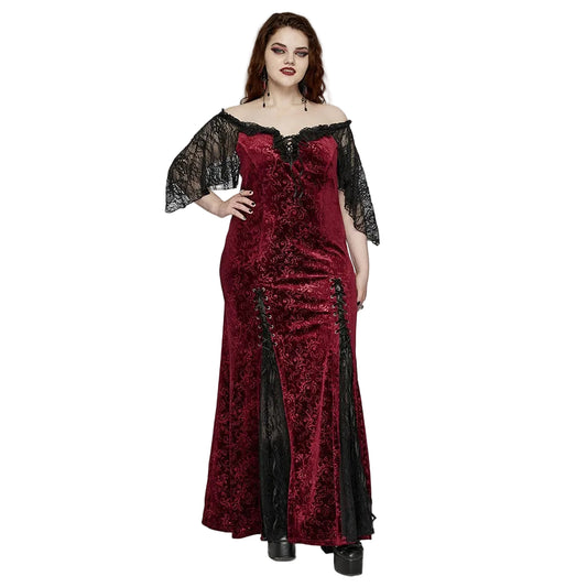 Crimson Velvet Vow Off-Shoulder Gown