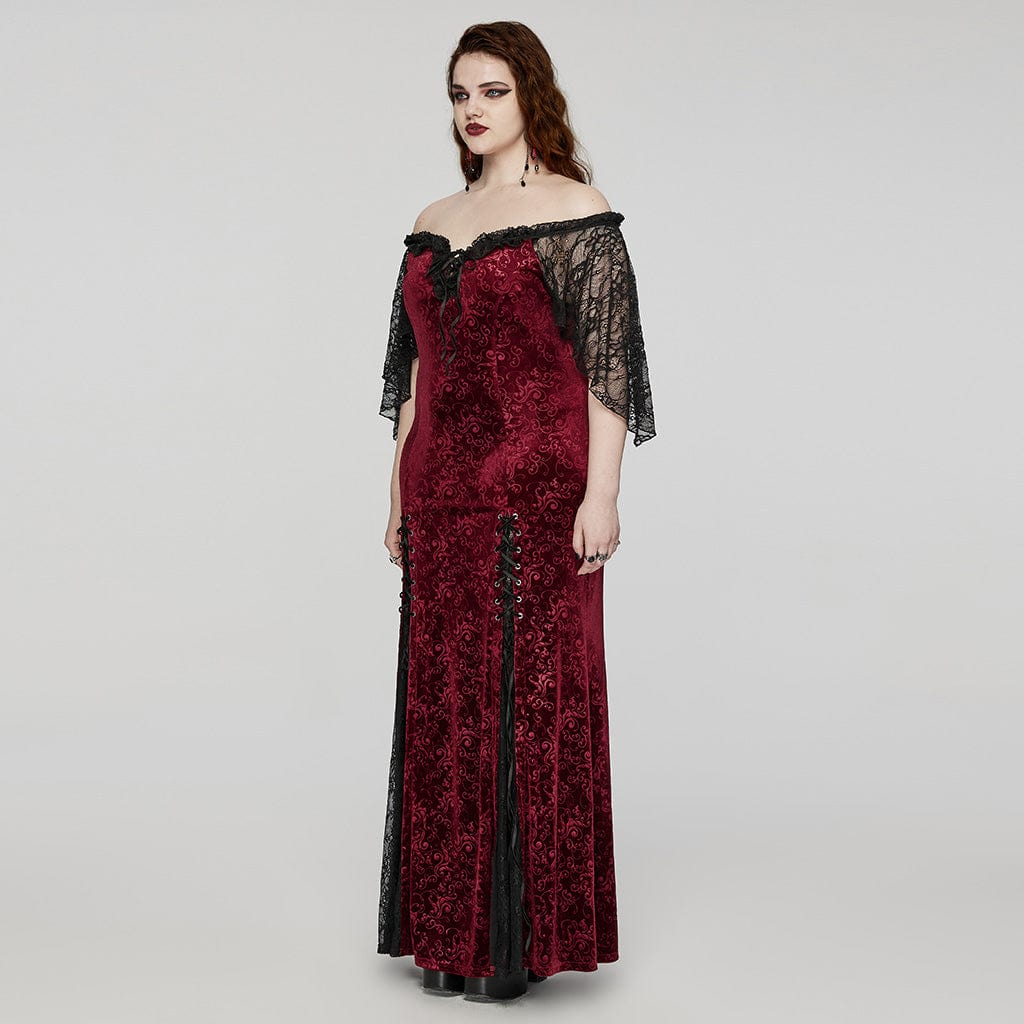 Crimson Velvet Vow Off-Shoulder Gown