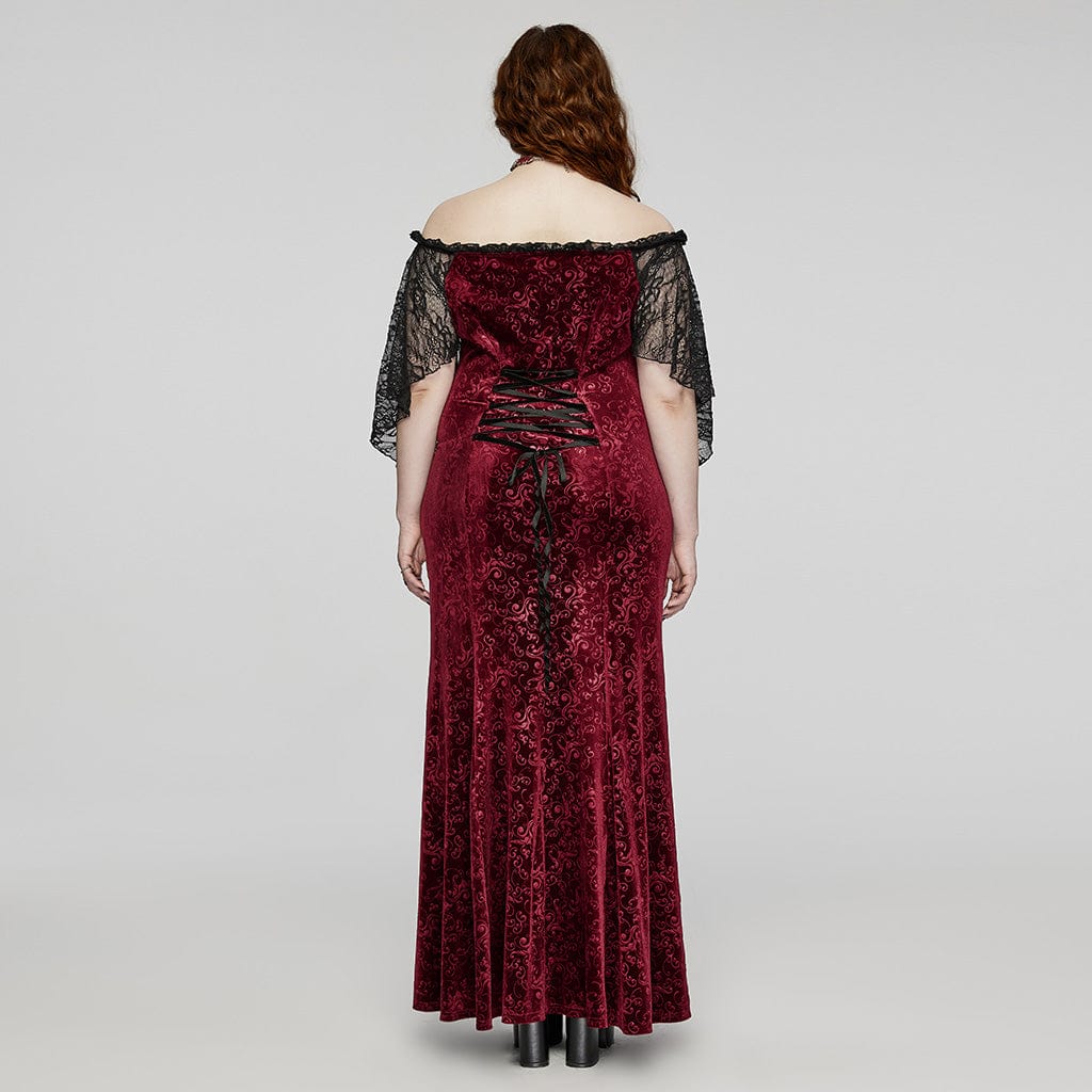 Crimson Velvet Vow Off-Shoulder Gown